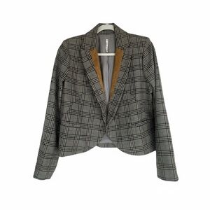 Willow & Clay Wool Blend Plaid Cropped Blazer w/ Suede Lapels (L)